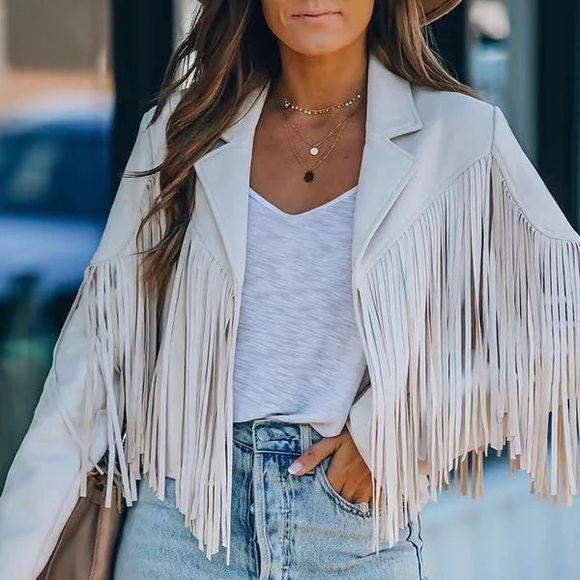 tassel boho fringe women festival faux suede jacket blazer - Picture 3 of 6